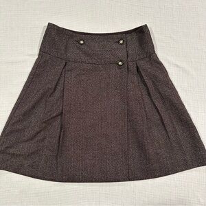 GAP Dark Brown Pleated A-Line Faux Wrap Skirt • Herringbone/Twill/Tweed Style